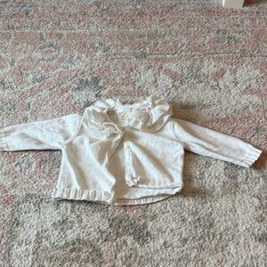 Petit Ami Cream Ruffle Collar Knit Cardigan